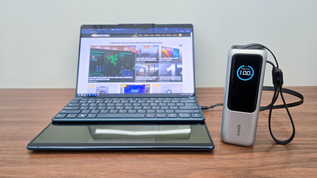 Anker 25K 165W Power Bank charging Yoga Book 9i laptop