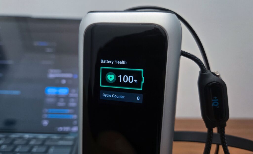 Anker 25K 165W Power Bank front display - battery health