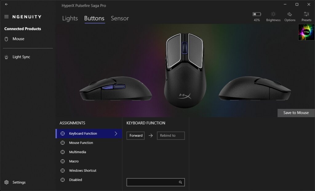 HyperX Pulsefire Saga Pro - NGENUITY settings