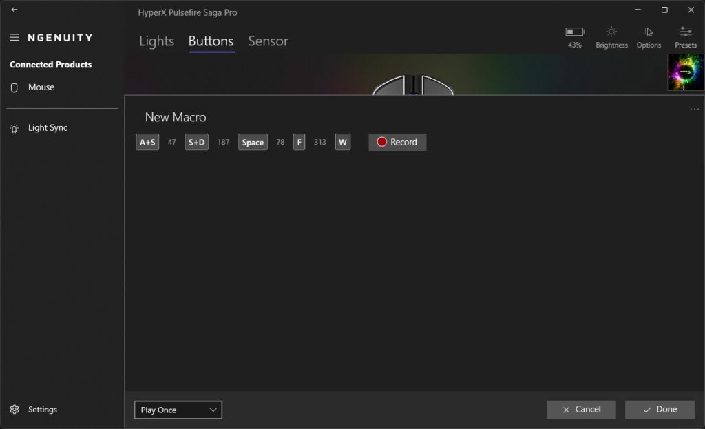 HyperX Pulsefire Saga Pro - NGENUITY settings - macro