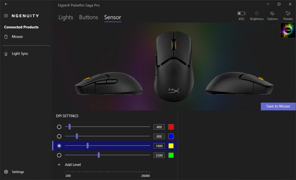 HyperX Pulsefire Saga Pro - NGENUITY DPI settings