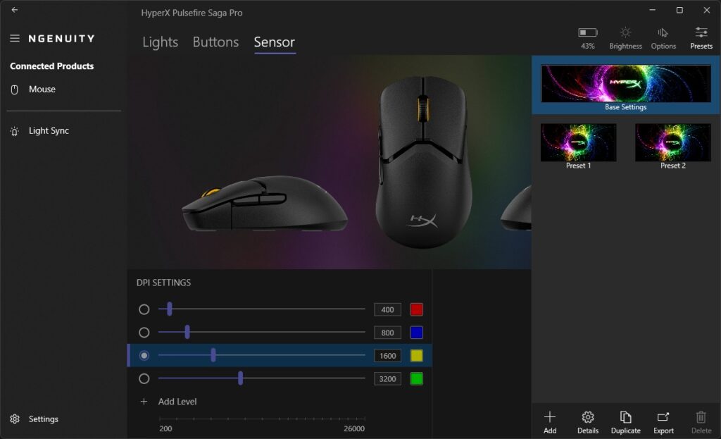 HyperX Pulsefire Saga Pro - NGENUITY settings