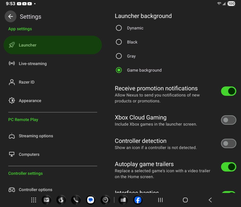 Razer Nexus settings for Razer Kishi V3 Pro