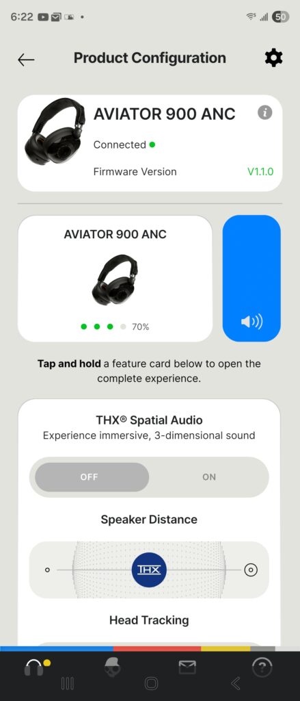Skullcandy Aviator 900 ANC app - spatial audio settings