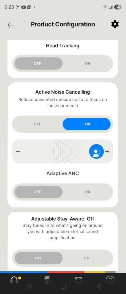 Skullcandy Aviator 900 ANC app - active noise cancelling settings