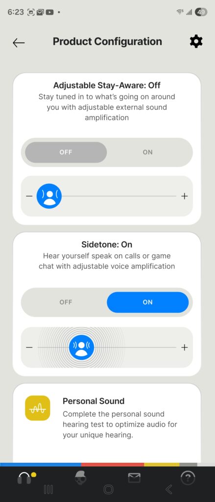 Skullcandy Aviator 900 ANC app - stay-aware and sidetone settings