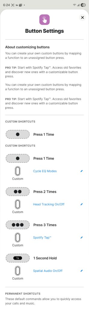 Skullcandy Aviator 900 ANC app - button settings