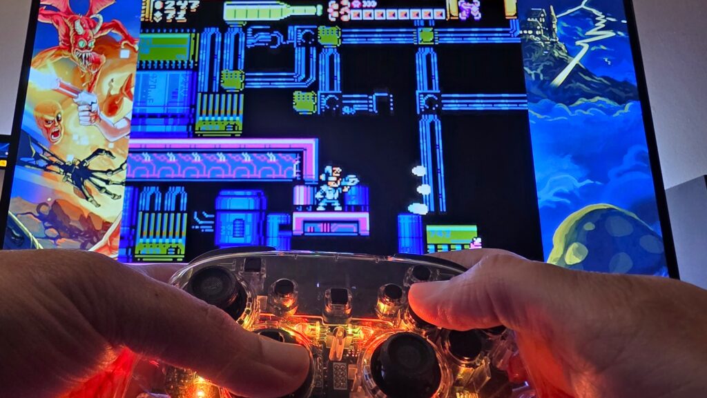 Turtle Beach Afterglow Wireless Controller playing Angry Video Game Nerd 8-bit on Nintendo Switch 2